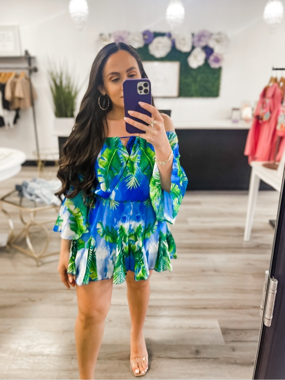 Blue Tropical Off-Shoulder Romper